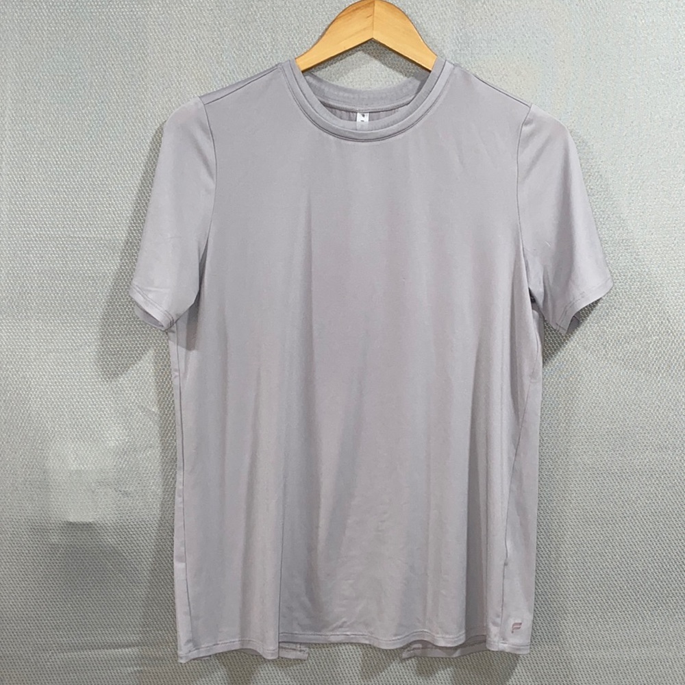 Fabletics Gray Mesh Collar Split Back Top S - image 1